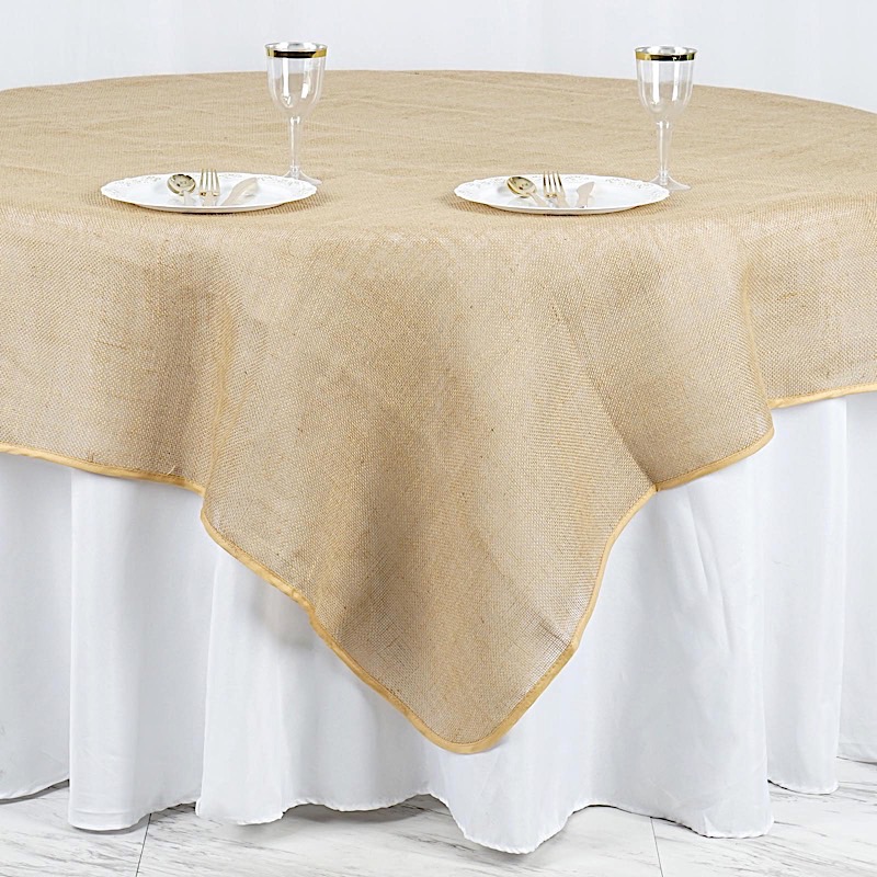 90x90" Natural Brown BURLAP SQUARE TABLE OVERLAY Wedding Party Tradeshow Linens product image view 4