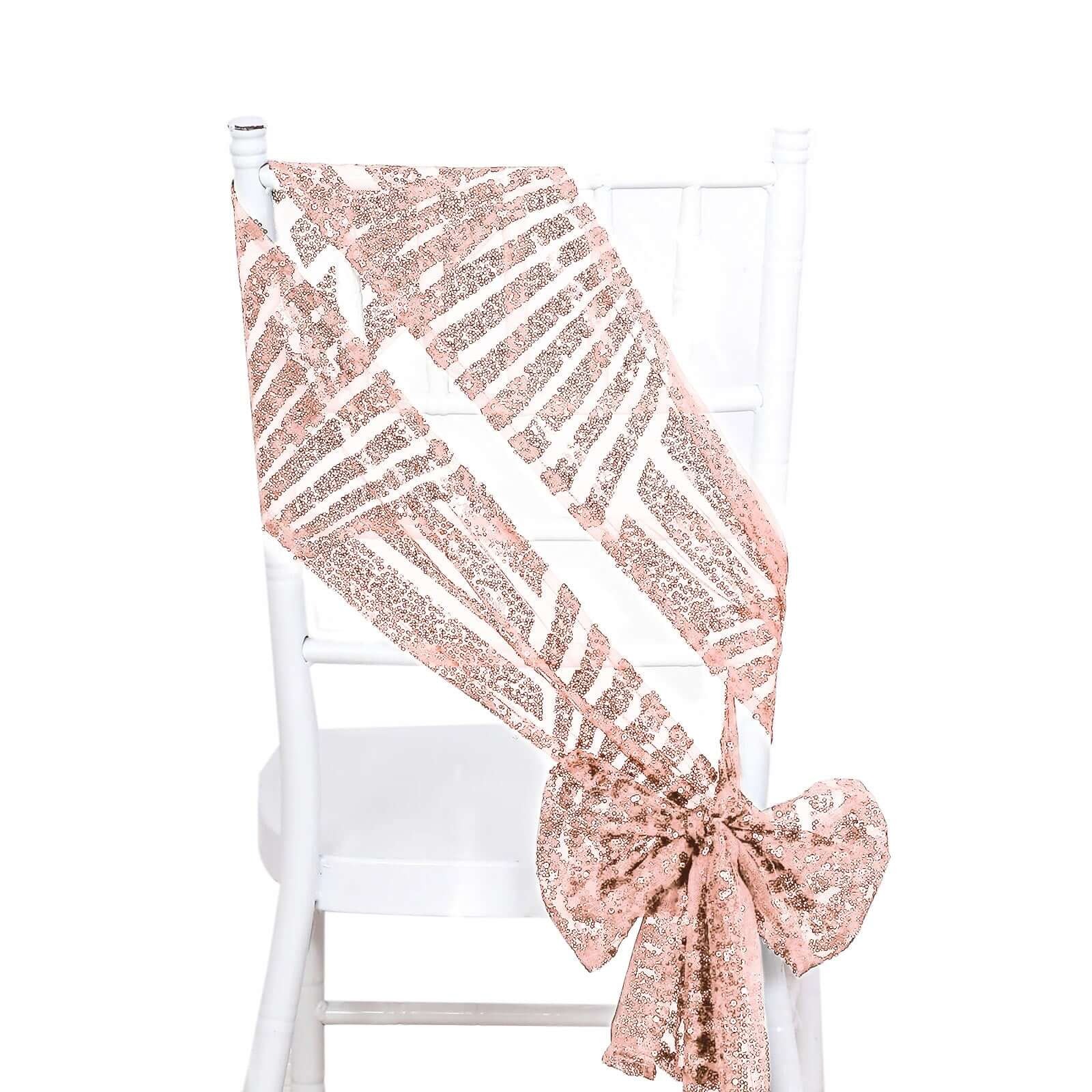 5 Tulle Chair Sashes Sequins Geometric Pattern Party Events Home Decorations