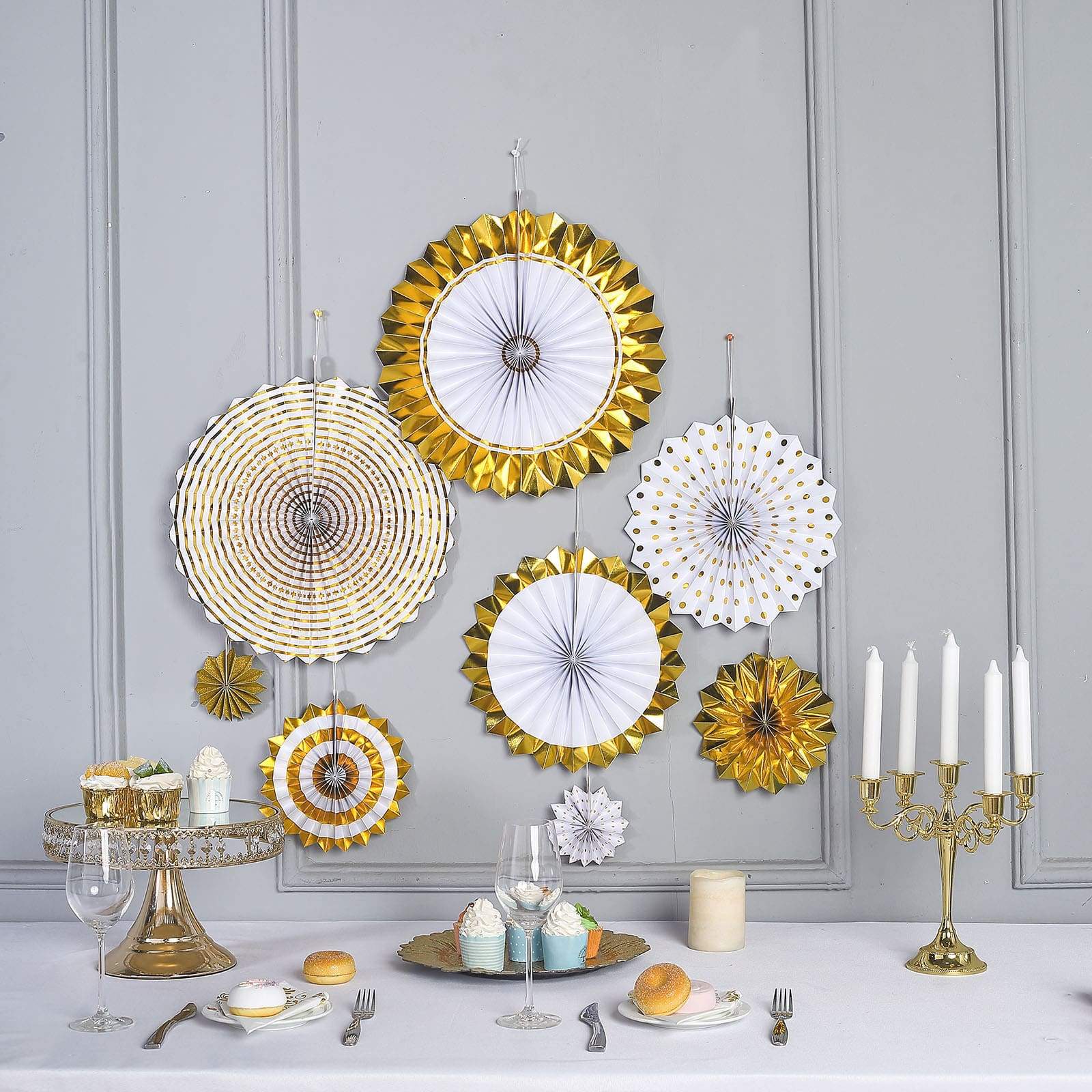 32 pcs Assorted Paper Fans Wall Backdrop Wedding Decorations Event Supplies