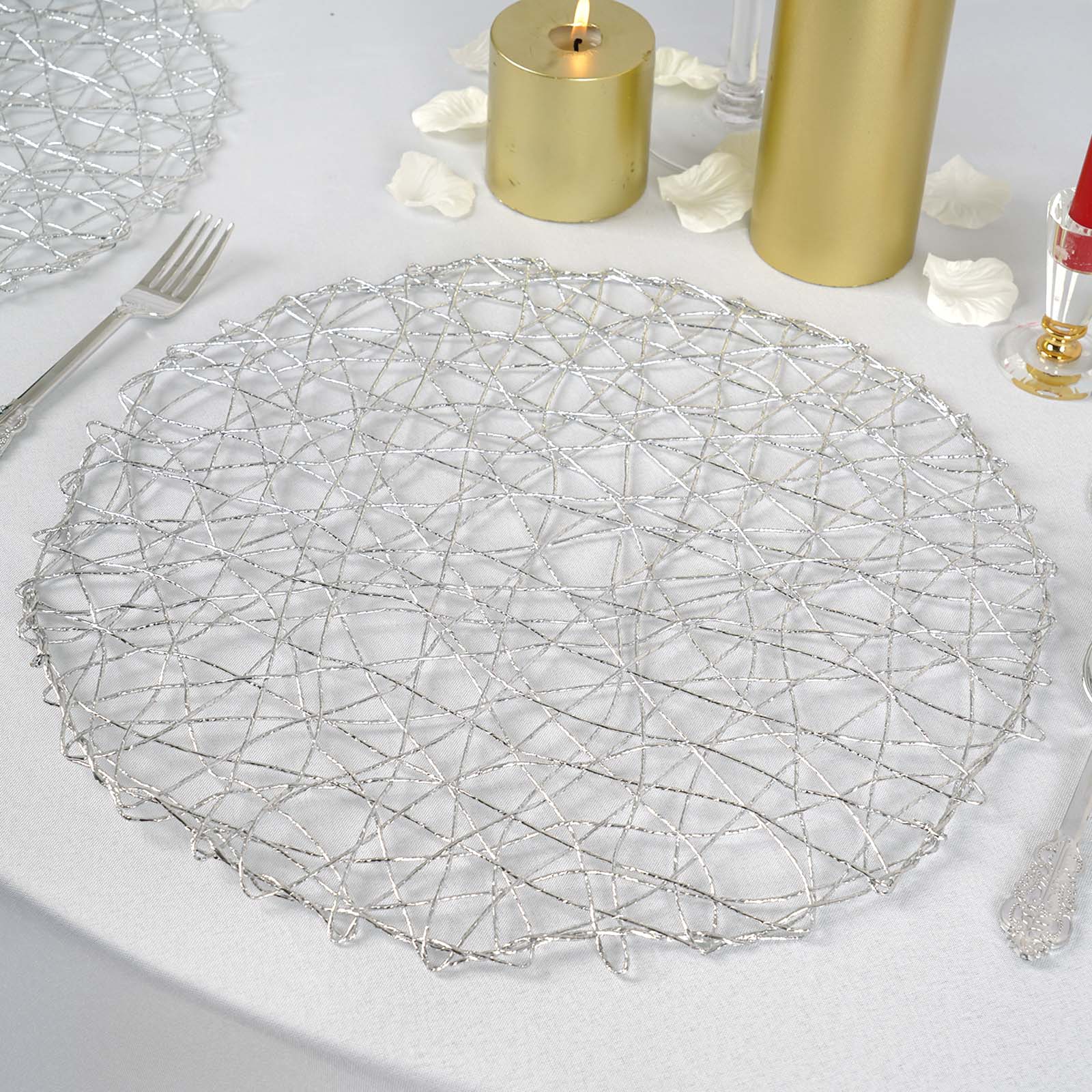 12 pcs 15" wide Round Metallic String Placemats Wedding Party Table Decorations - Picture 41 of 47