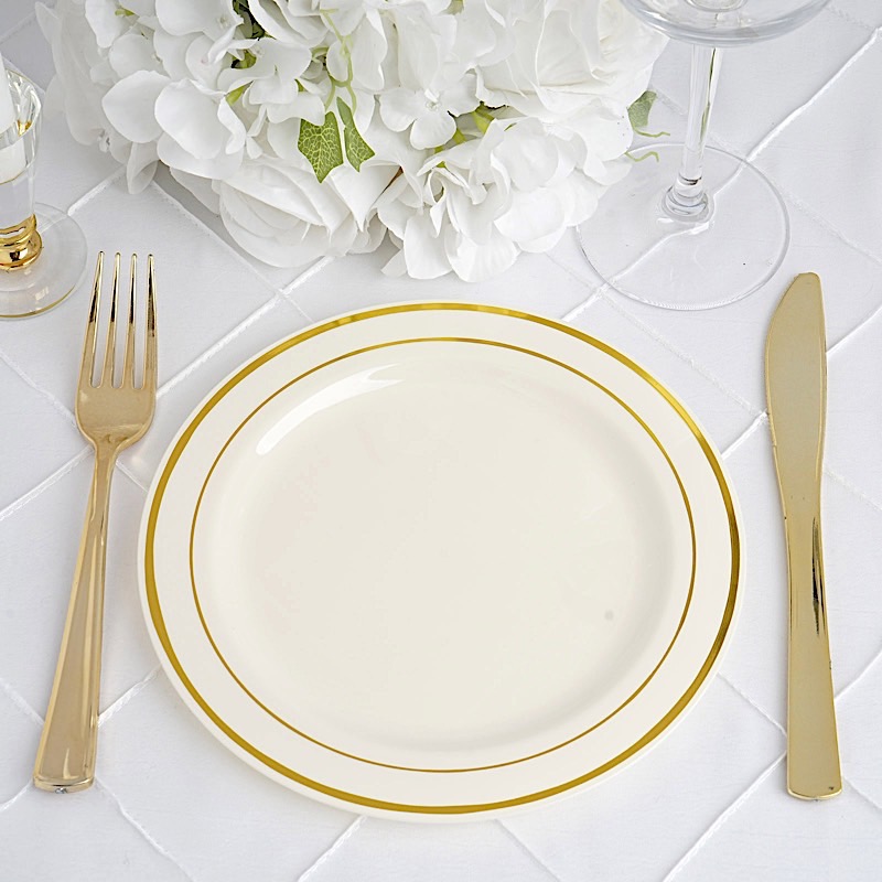 8" Dessert Plastic Round Plates Trim Party Wedding Disposable Tableware Events