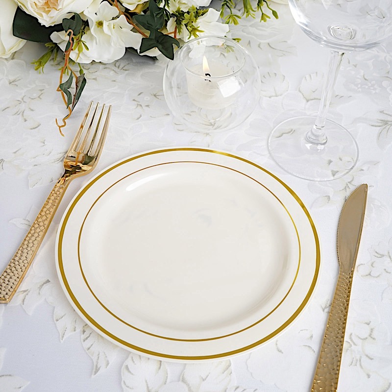 8" Dessert Plastic Round Plates Trim Party Wedding Disposable Tableware Events