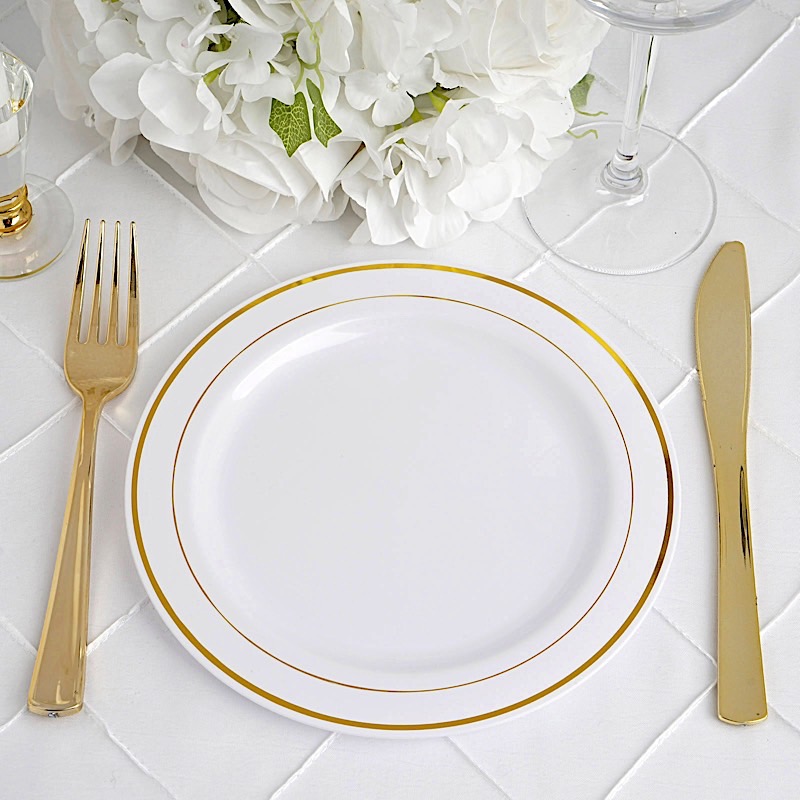 8" Dessert Plastic Round Plates Trim Party Wedding Disposable Tableware Events