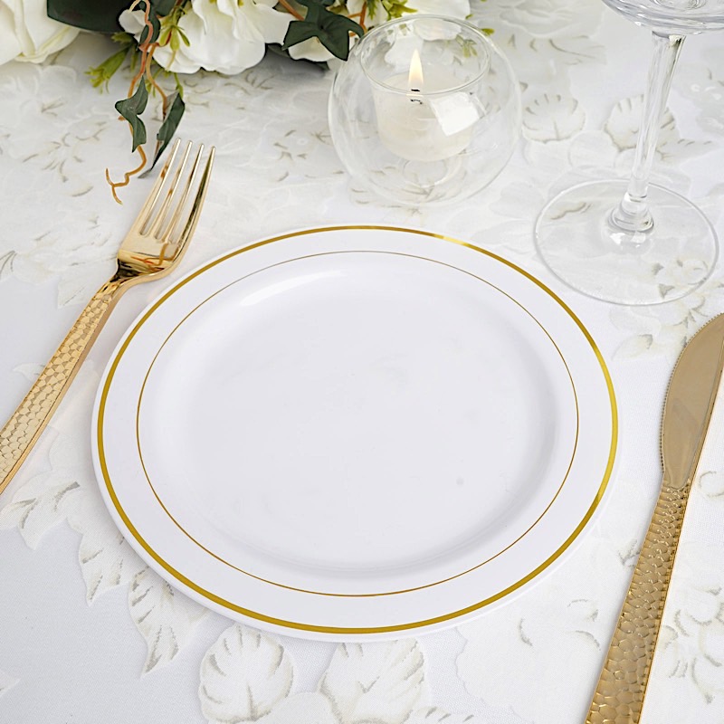 8" Dessert Plastic Round Plates Trim Party Wedding Disposable Tableware Events