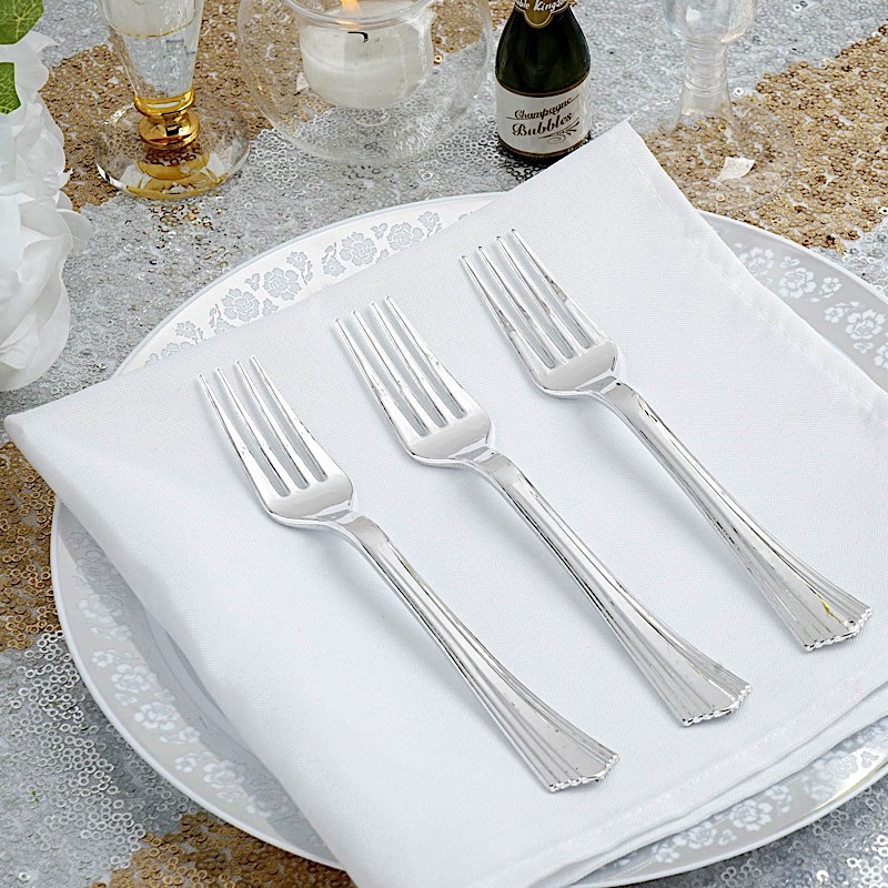 7" SILVER PLASTIC FORKS Party Wedding Catering Dinner Disposable SILVERWARE