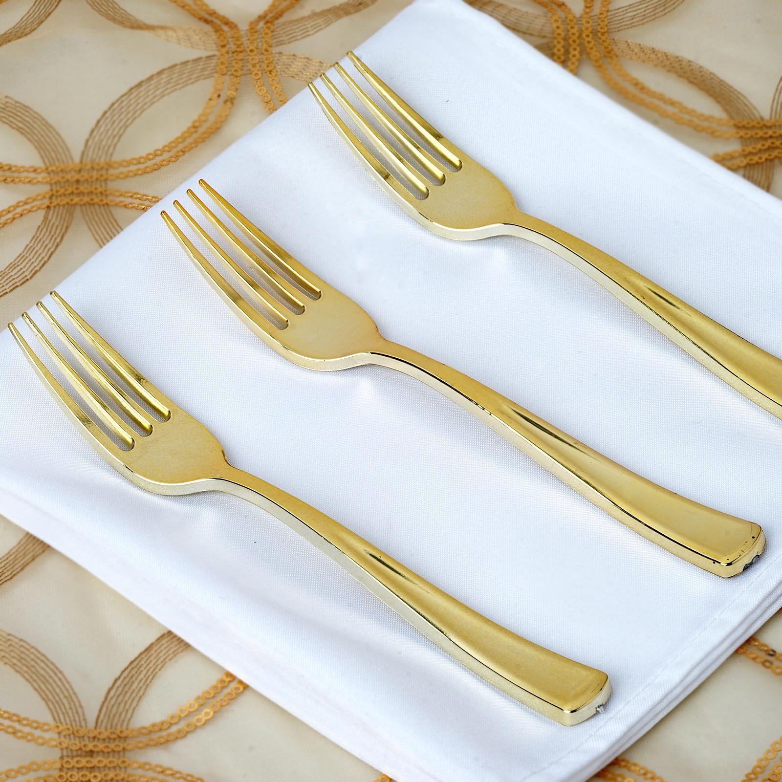 7" GOLD PLASTIC FORKS Party Wedding Catering Dinner Disposable SILVERWARE