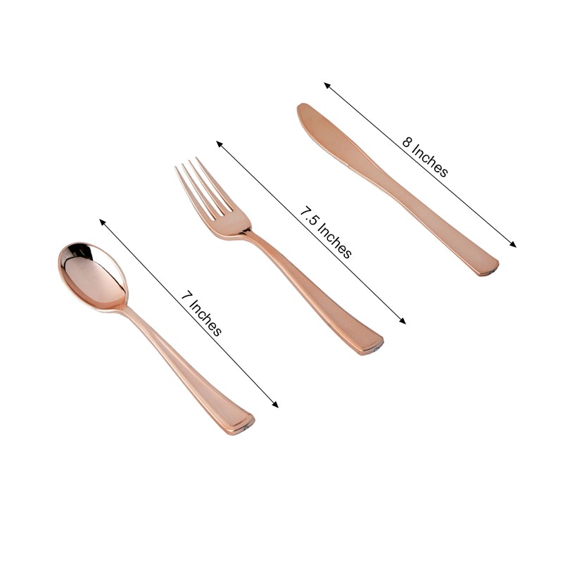 Rose Gold Metallic Forks Spoons and Knives sets – Disposable Tableware for Party