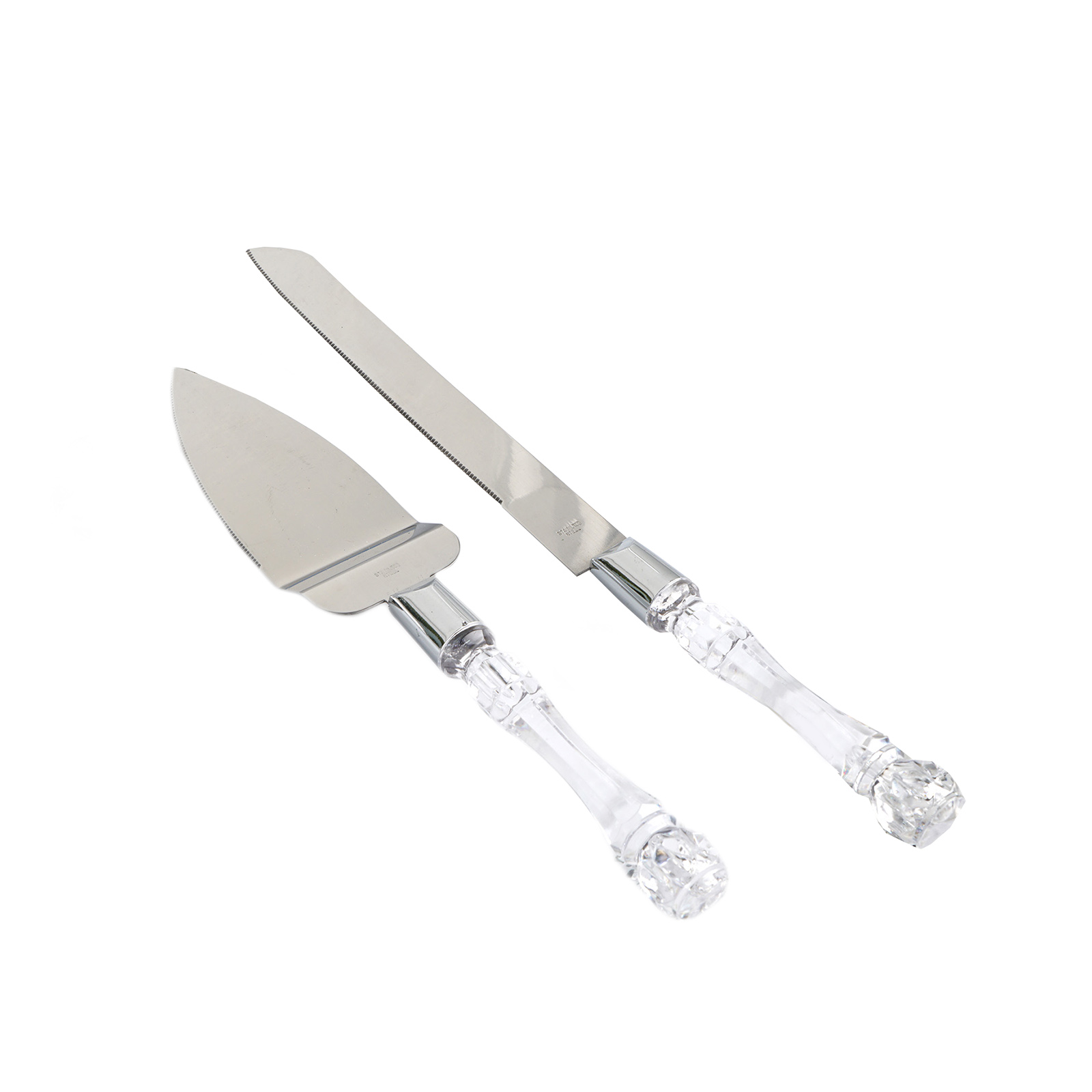 Silver Clear Knife and Server Crystal Handles Cake Serving Set Wedding