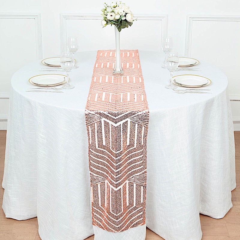 12x108 in Sequined Geometric Design Tulle TABLE RUNNER Party Events Decorations - Picture 10 of 33