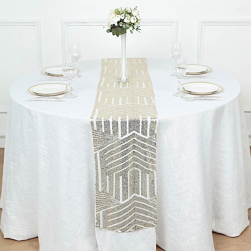 12x108 in Sequined Geometric Design Tulle TABLE RUNNER Party Events Decorations - Picture 12 of 33