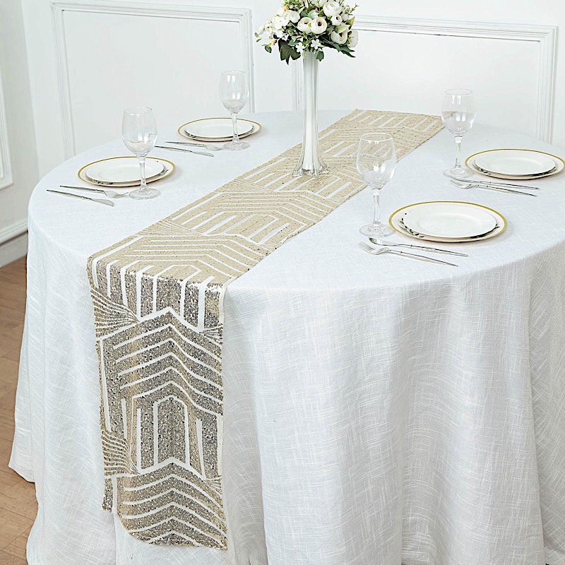 12x108 in Sequined Geometric Design Tulle TABLE RUNNER Party Events Decorations - Picture 11 of 33