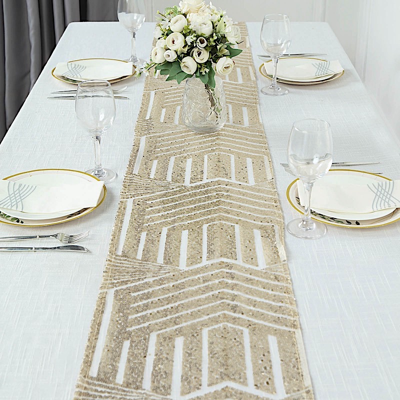 12x108 in Sequined Geometric Design Tulle TABLE RUNNER Party Events Decorations - Picture 13 of 33