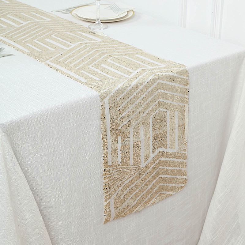 12x108 in Sequined Geometric Design Tulle TABLE RUNNER Party Events Decorations - Picture 14 of 33