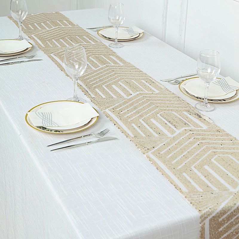 12x108 in Sequined Geometric Design Tulle TABLE RUNNER Party Events Decorations - Picture 15 of 33