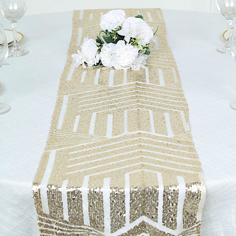 12x108 in Sequined Geometric Design Tulle TABLE RUNNER Party Events Decorations - Picture 16 of 33