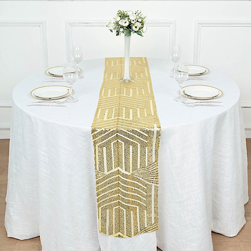 12x108 in Sequined Geometric Design Tulle TABLE RUNNER Party Events Decorations - Picture 20 of 33