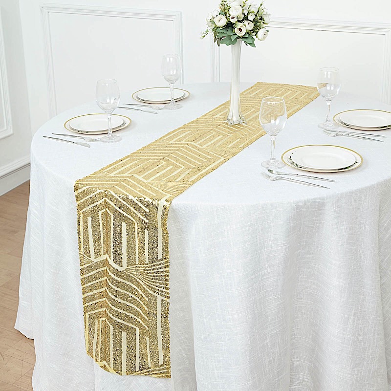 12x108 in Sequined Geometric Design Tulle TABLE RUNNER Party Events Decorations - Picture 19 of 33