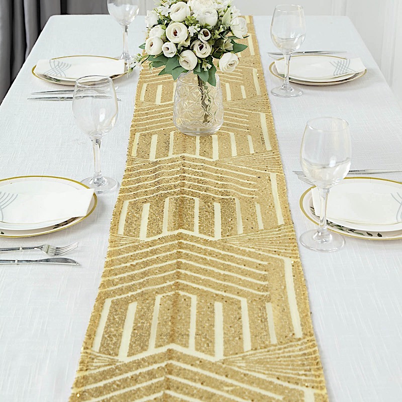 12x108 in Sequined Geometric Design Tulle TABLE RUNNER Party Events Decorations - Picture 21 of 33