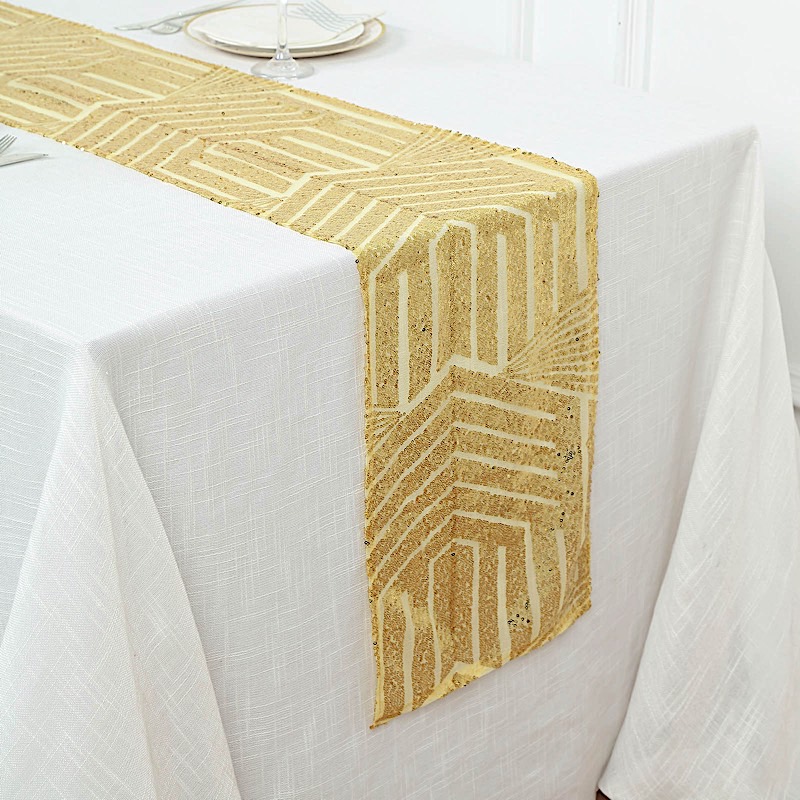 12x108 in Sequined Geometric Design Tulle TABLE RUNNER Party Events Decorations - Picture 22 of 33