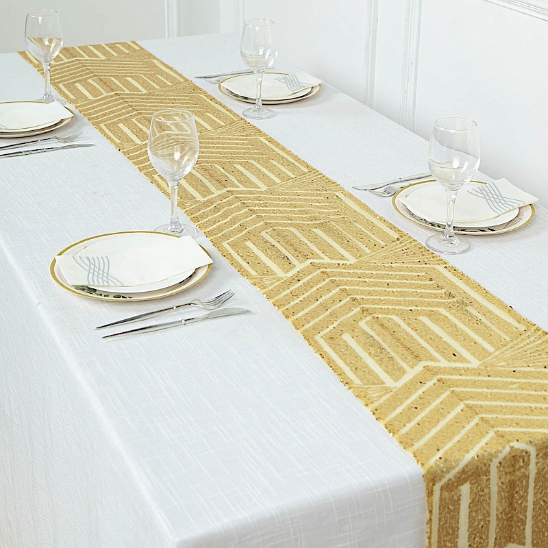12x108 in Sequined Geometric Design Tulle TABLE RUNNER Party Events Decorations - Picture 23 of 33