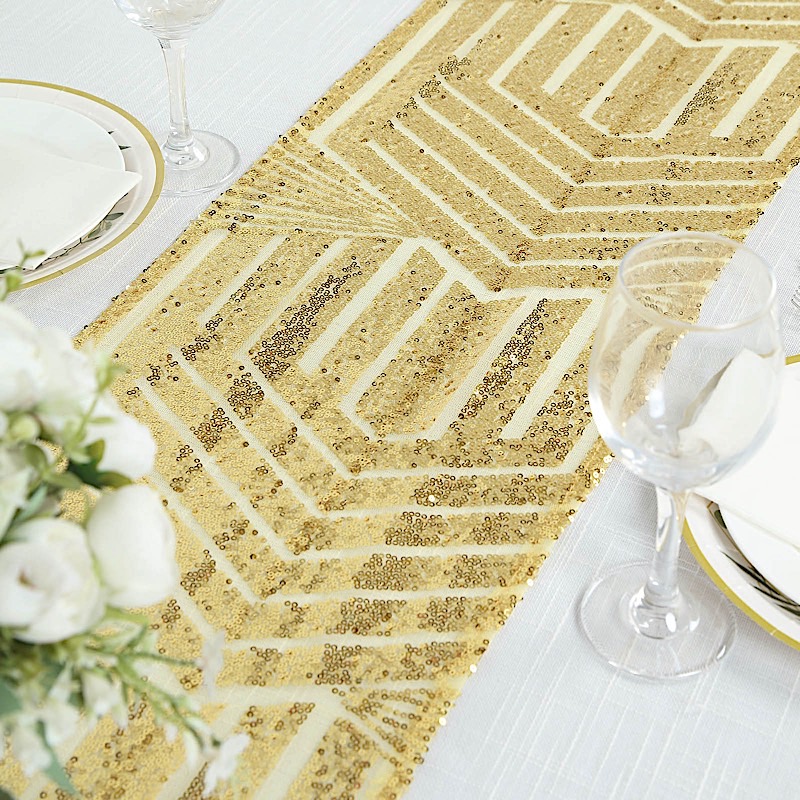12x108 in Sequined Geometric Design Tulle TABLE RUNNER Party Events Decorations - Picture 24 of 33