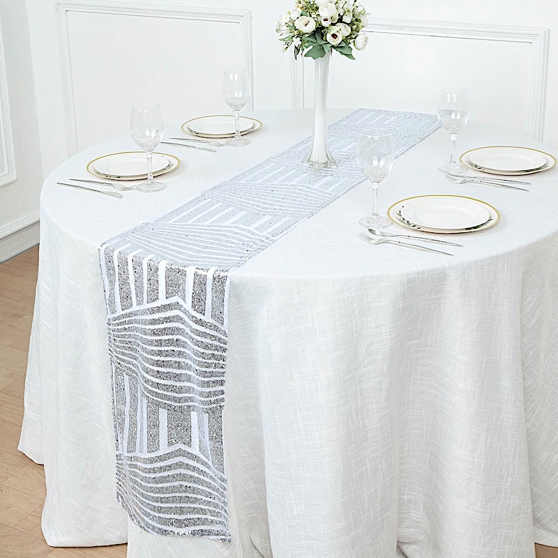 12x108 in Sequined Geometric Design Tulle TABLE RUNNER Party Events Decorations - Picture 27 of 33