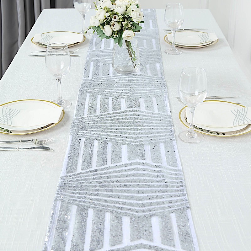 12x108 in Sequined Geometric Design Tulle TABLE RUNNER Party Events Decorations - Picture 28 of 33