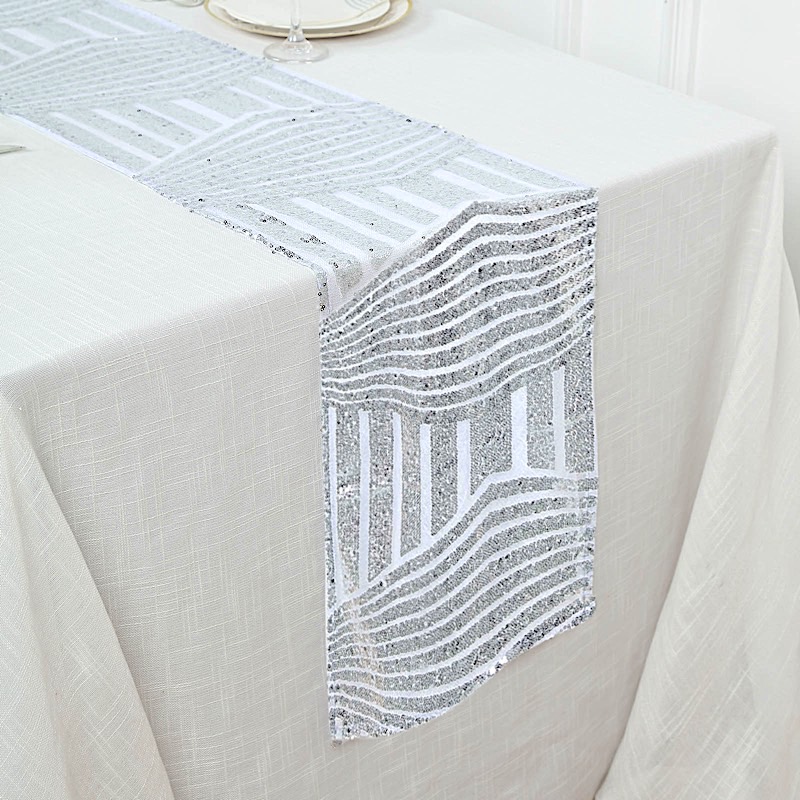 12x108 in Sequined Geometric Design Tulle TABLE RUNNER Party Events Decorations - Picture 29 of 33