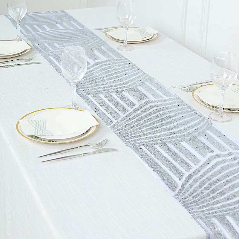 12x108 in Sequined Geometric Design Tulle TABLE RUNNER Party Events Decorations - Picture 30 of 33