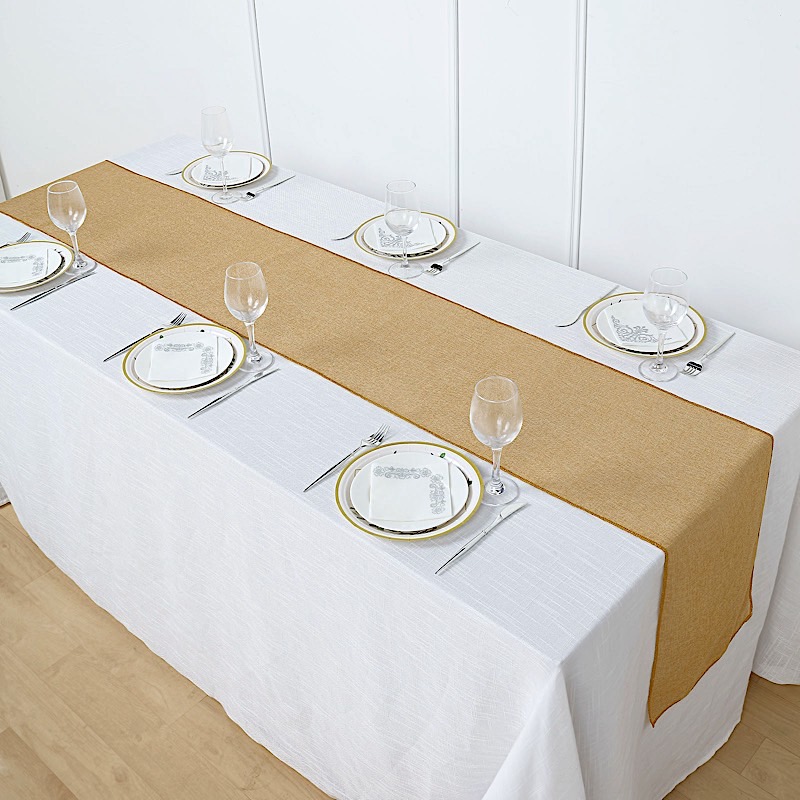 14x108" Faux Burlap Linen Polyester TABLE RUNNER Wedding Party Event Decorations - Picture 12 of 63
