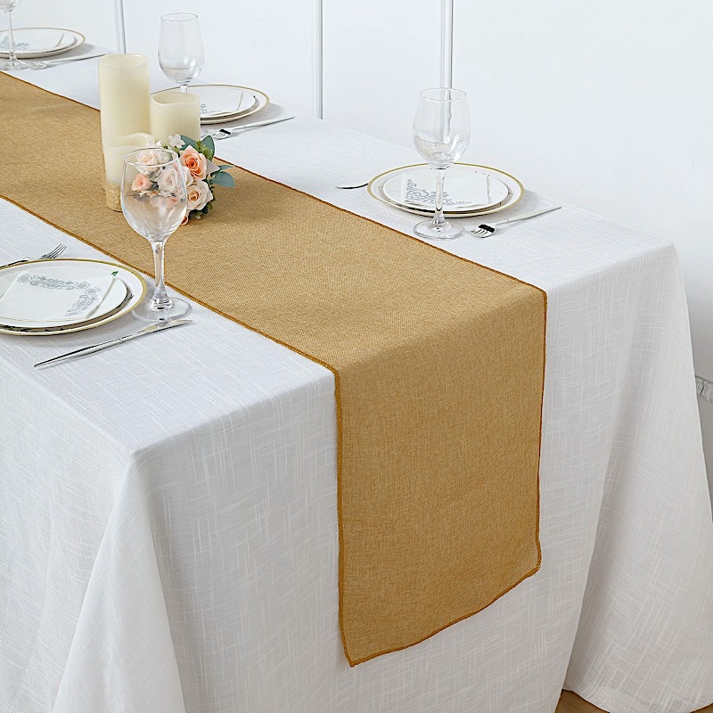 14x108" Faux Burlap Linen Polyester TABLE RUNNER Wedding Party Event Decorations - Picture 18 of 63