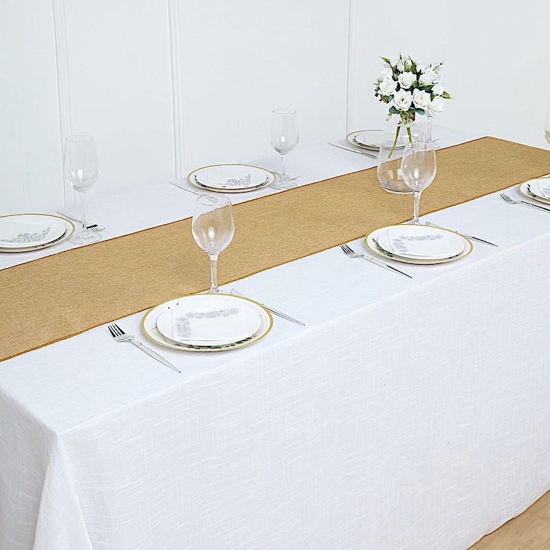 14x108" Faux Burlap Linen Polyester TABLE RUNNER Wedding Party Event Decorations - Picture 17 of 63