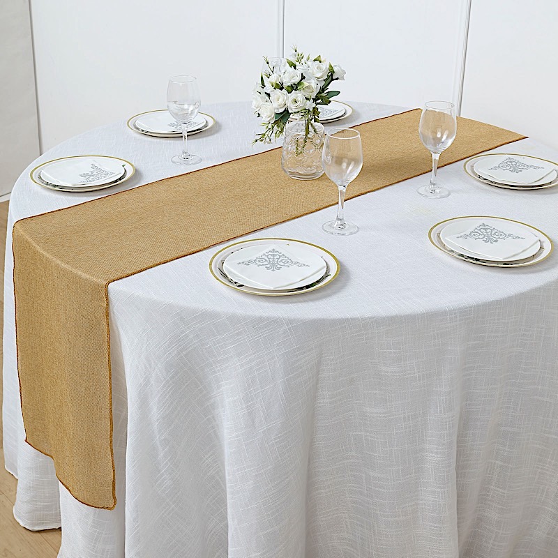 14x108" Faux Burlap Linen Polyester TABLE RUNNER Wedding Party Event Decorations - Picture 13 of 63