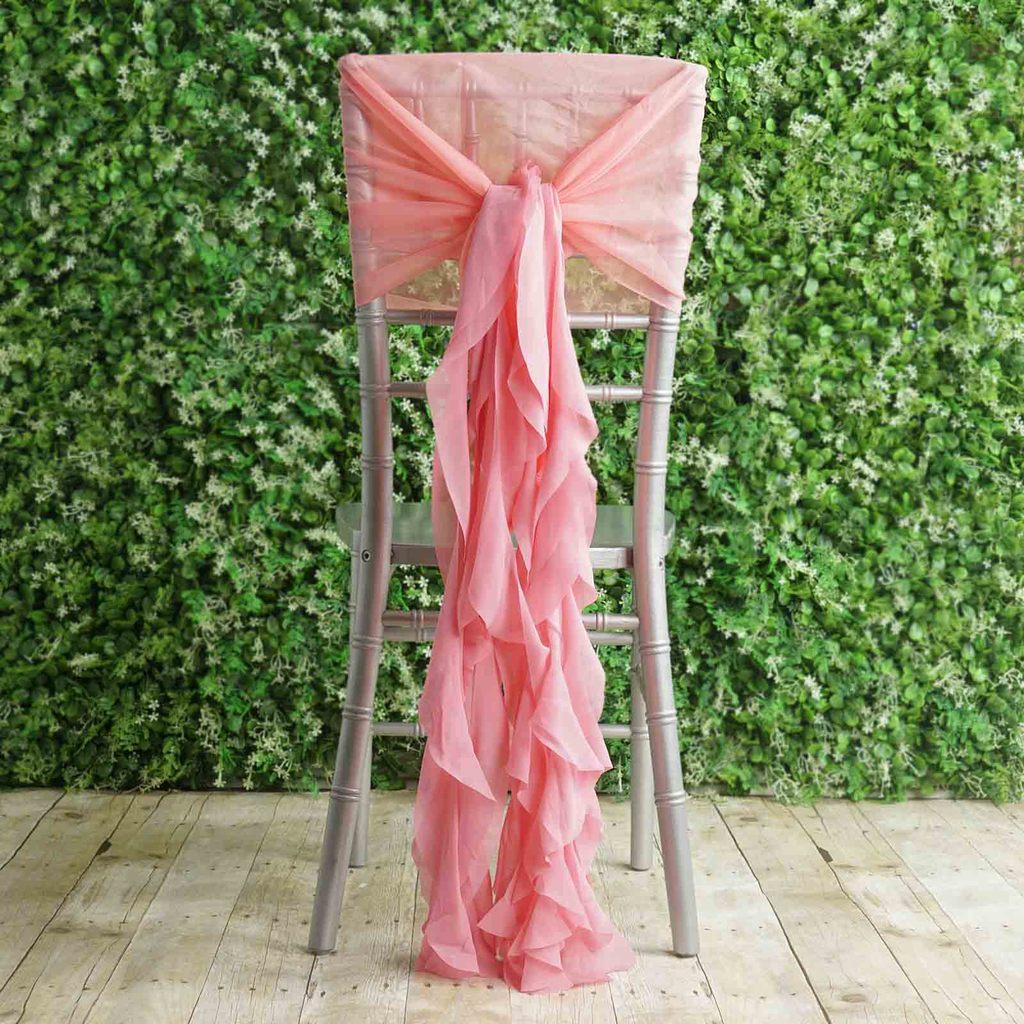 10 pcs Chair Covers with Curly Chiffon Ruffled Sashes for Wedding