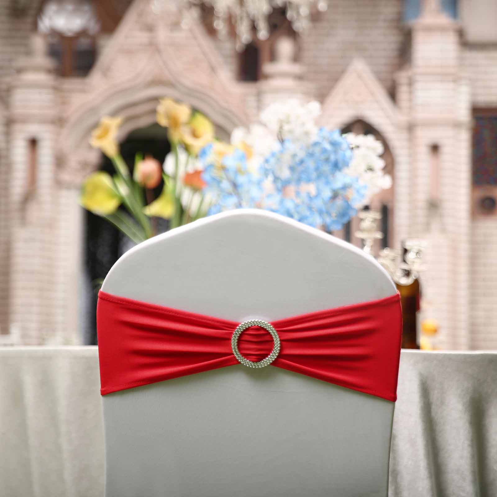20 Spandex CHAIR SASHES with Silver Round Buckles Wedding Party Decorations SALE - Picture 131 of 188
