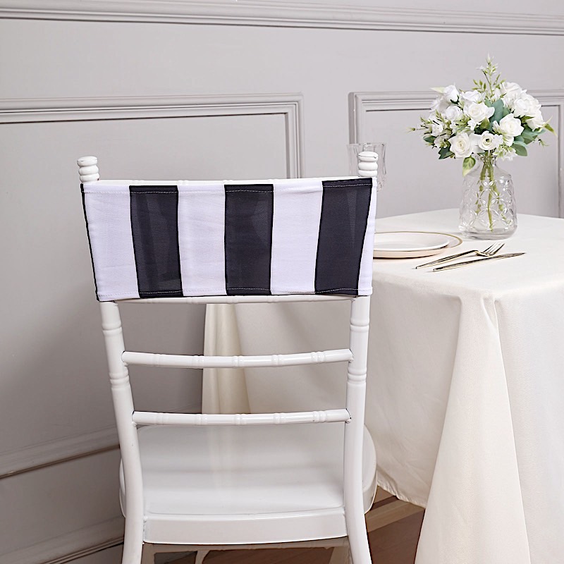 BLACK WHITE 5 Striped 5″ x 14″ Spandex Fitted CHAIR SASHES Party Decorations