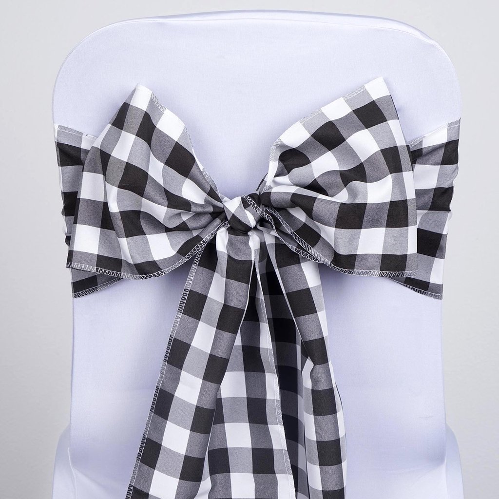 30 Buffalo Plaid Gingham Polyester Checkered CHAIR SASHES Wedding Decorations