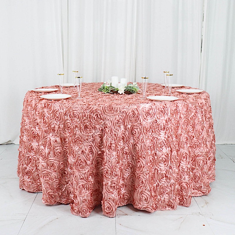 120-Inch ROUND Satin Ribbon Roses Tablecloth Decoration Dinner Wedding Linens - Picture 43 of 118