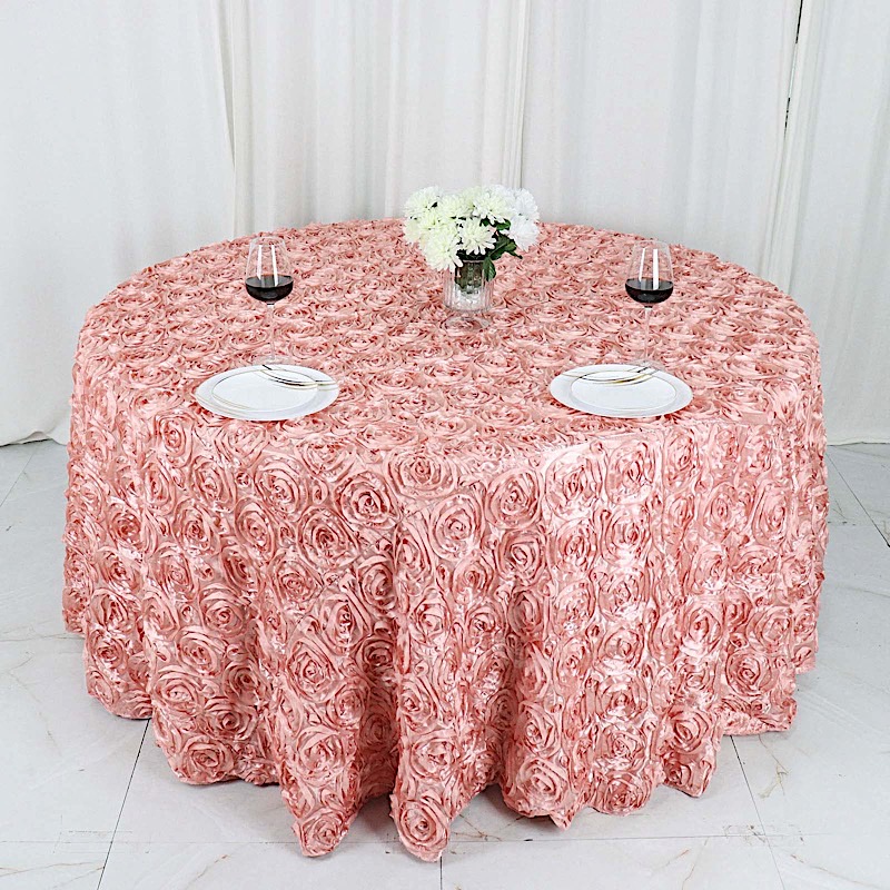 120-Inch ROUND Satin Ribbon Roses Tablecloth Decoration Dinner Wedding Linens - Picture 45 of 118