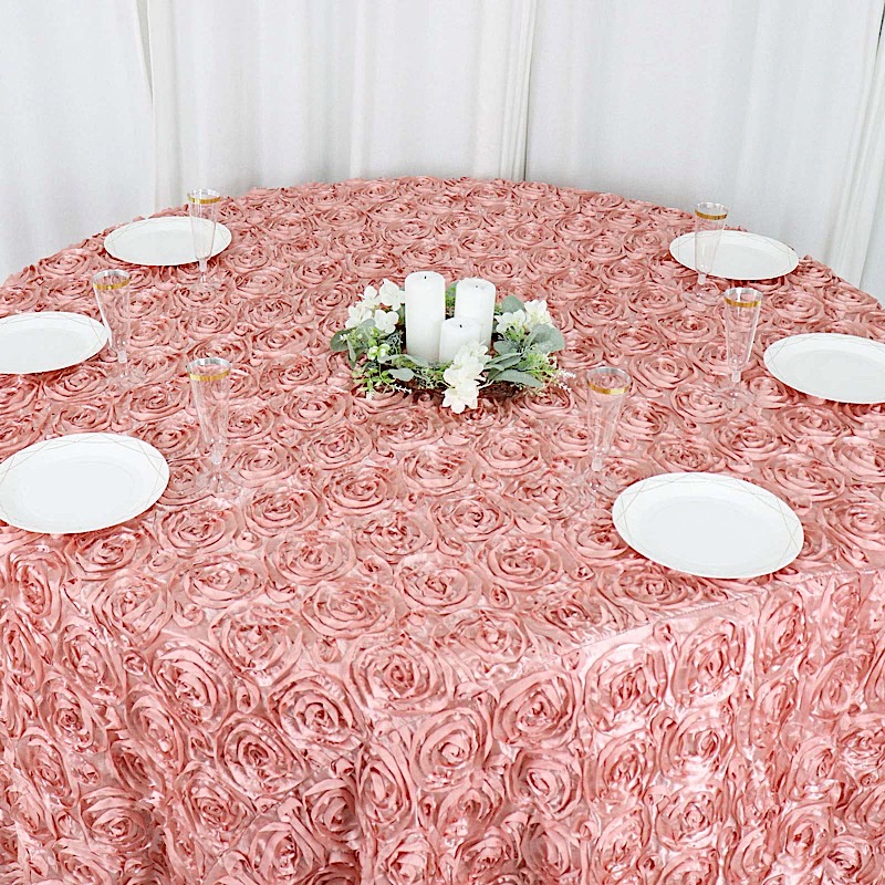 120-Inch ROUND Satin Ribbon Roses Tablecloth Decoration Dinner Wedding Linens - Picture 46 of 118