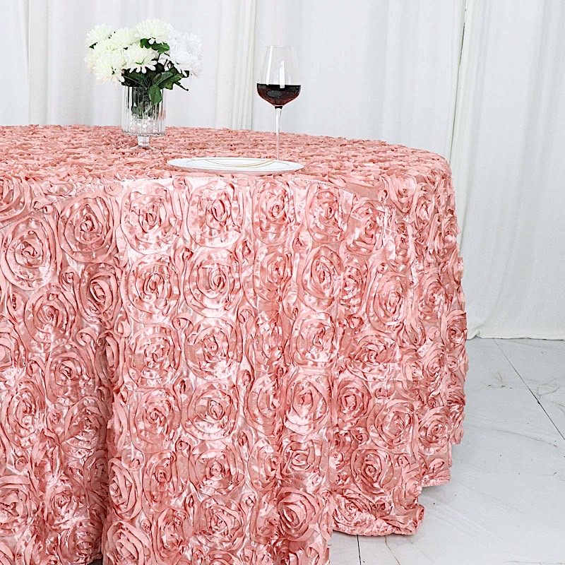 120-Inch ROUND Satin Ribbon Roses Tablecloth Decoration Dinner Wedding Linens - Picture 47 of 118