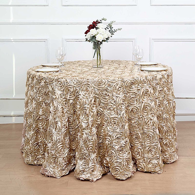 120-Inch ROUND Satin Ribbon Roses Tablecloth Decoration Dinner Wedding Linens - Picture 7 of 118