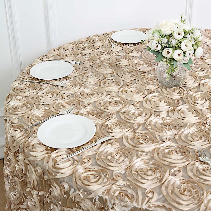 120-Inch ROUND Satin Ribbon Roses Tablecloth Decoration Dinner Wedding Linens - Picture 8 of 118