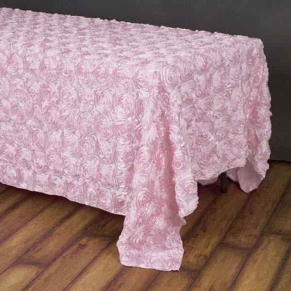 90x156" SATIN Ribbon Rosette Rectangle TABLECLOTH Designer Wedding Party Linens - Picture 13 of 50