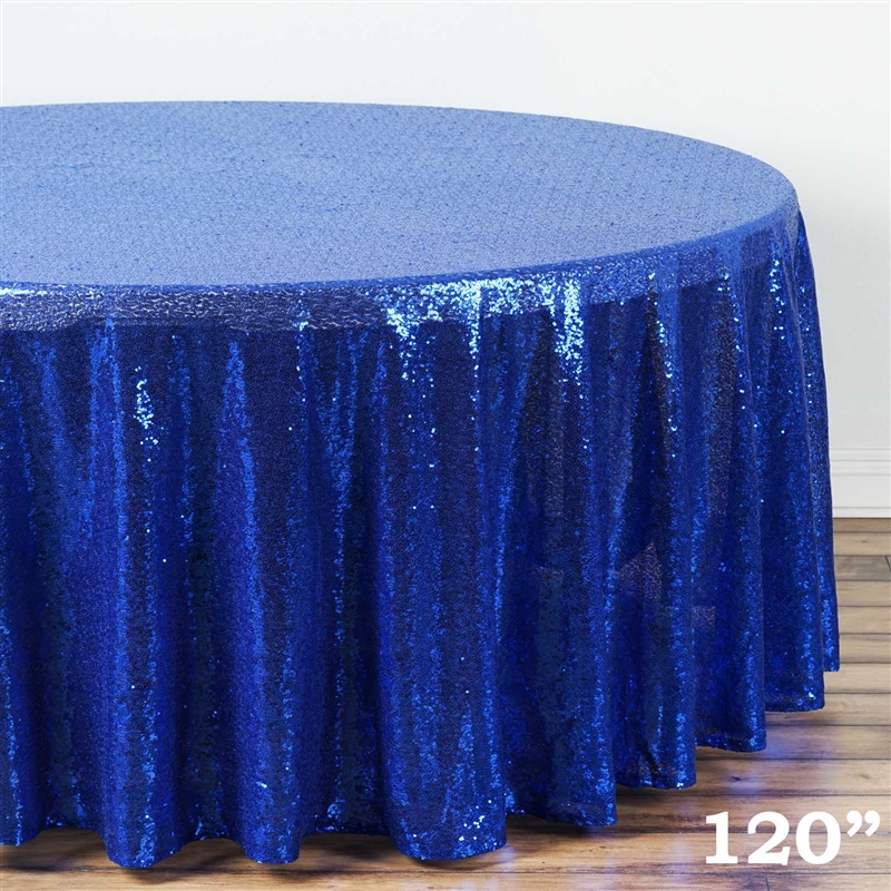 ROYAL BLUE Sequined 120" ROUND TABLECLOTH Designer Wedding Party Catering Linens - Picture 3 of 10