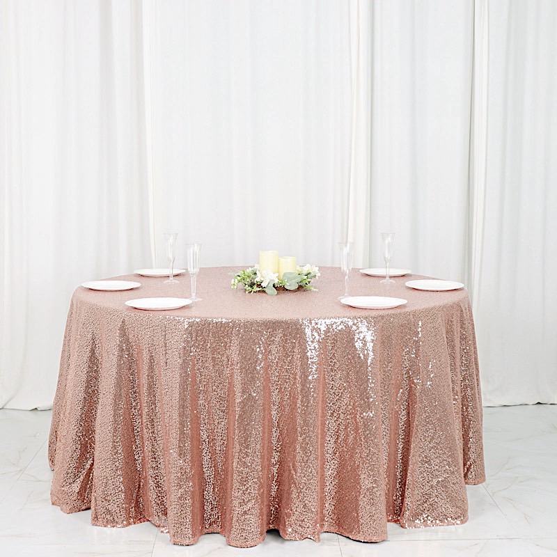 BLUSH Sequined 120" ROUND TABLECLOTH Designer Wedding Party Catering Linens main product image