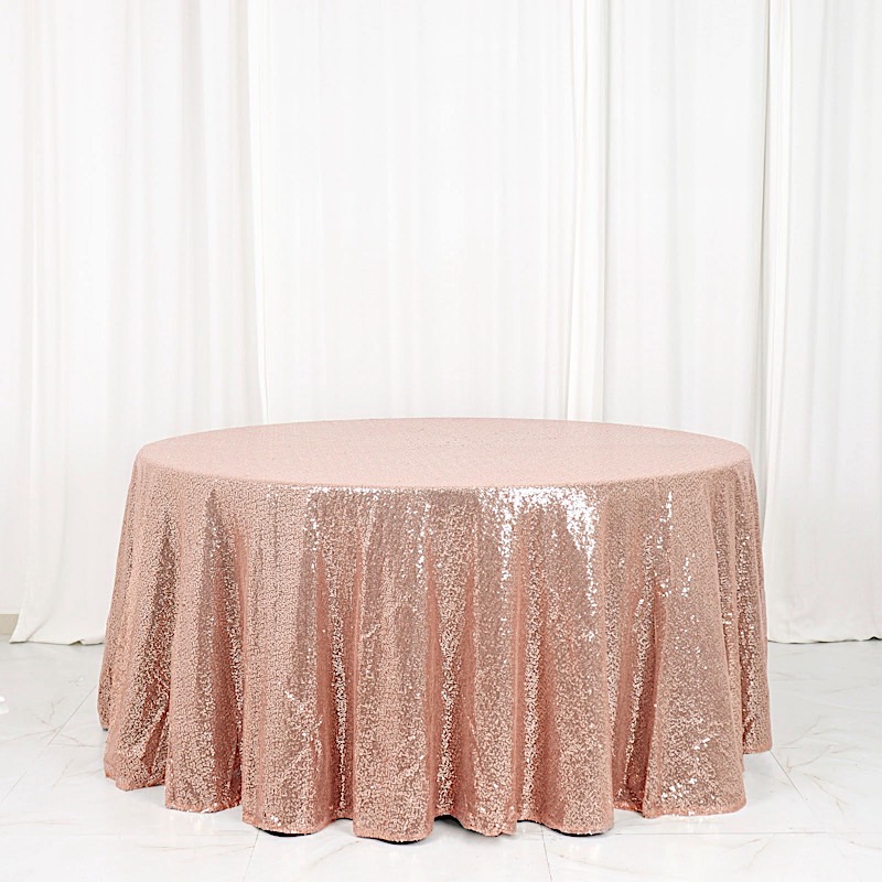 BLUSH Sequined 120" ROUND TABLECLOTH Designer Wedding Party Catering Linens product image view 3