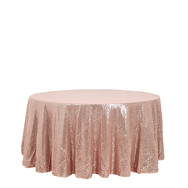 BLUSH Sequined 120" ROUND TABLECLOTH Designer Wedding Party Catering Linens product image view 5