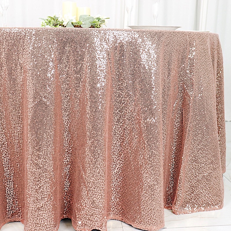 BLUSH Sequined 120" ROUND TABLECLOTH Designer Wedding Party Catering Linens product image view 4