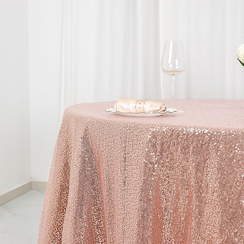 BLUSH Sequined 120" ROUND TABLECLOTH Designer Wedding Party Catering Linens product image view 2